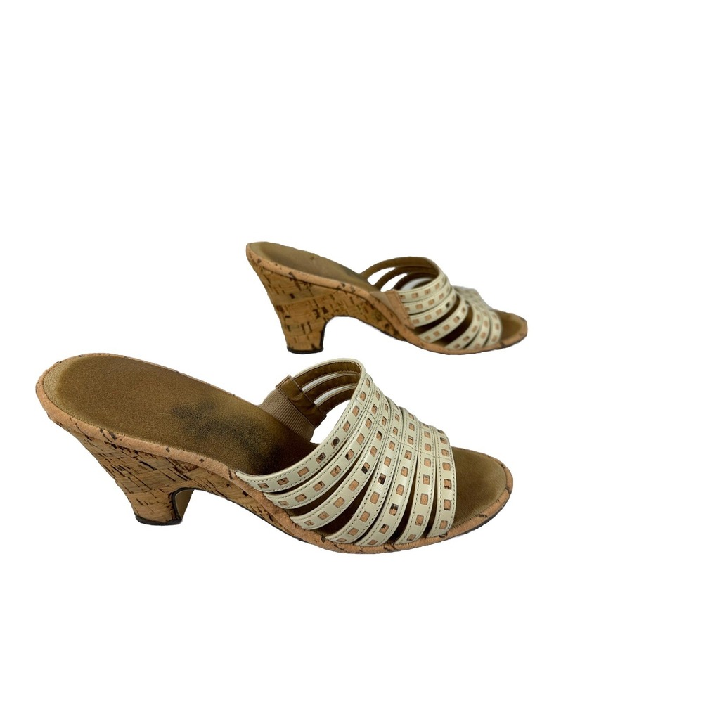 Penaljo Women's 8.5 N Bone/Off White/Ivory Cork Heel Slide Sandals USA Vintage